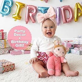 OUOZZZ Soft Baby Doll for 1 Year Old Girl Gifts - Toys for Girl Birthday Christmas Plush Gift for Toddler First Doll Adorable Pink Bow 10
