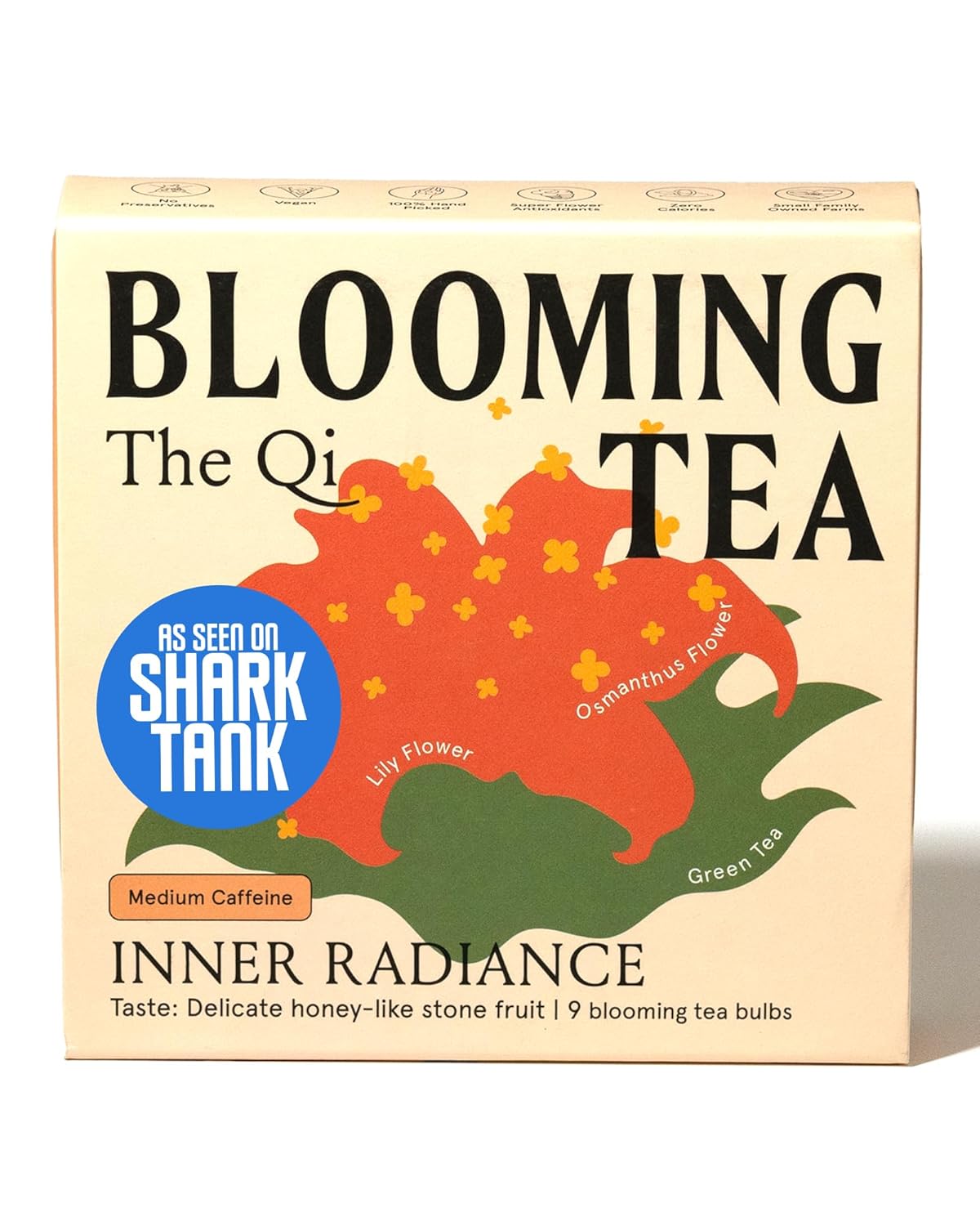 The-Qi Inner Radiance Osmanthus & Lily Blooming Flower w/Green Tea – 9 Pcs Handpicked All Natural Blooming Flower Tea – The Qi Gift Set for Relaxation & Wellness – Makes 27 Cups