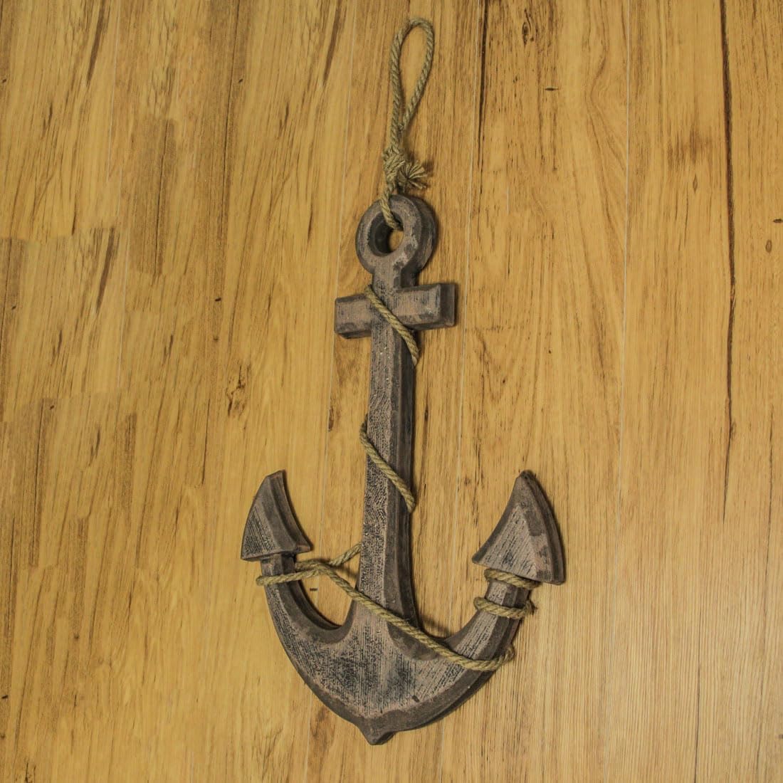 Large 24"x16" Ship Anchor & Rope Wall Hanging - Hand-Stained Brown Finish for Nautical Elegance - Easy Installation - Captivating Maritime Or Beach Decor