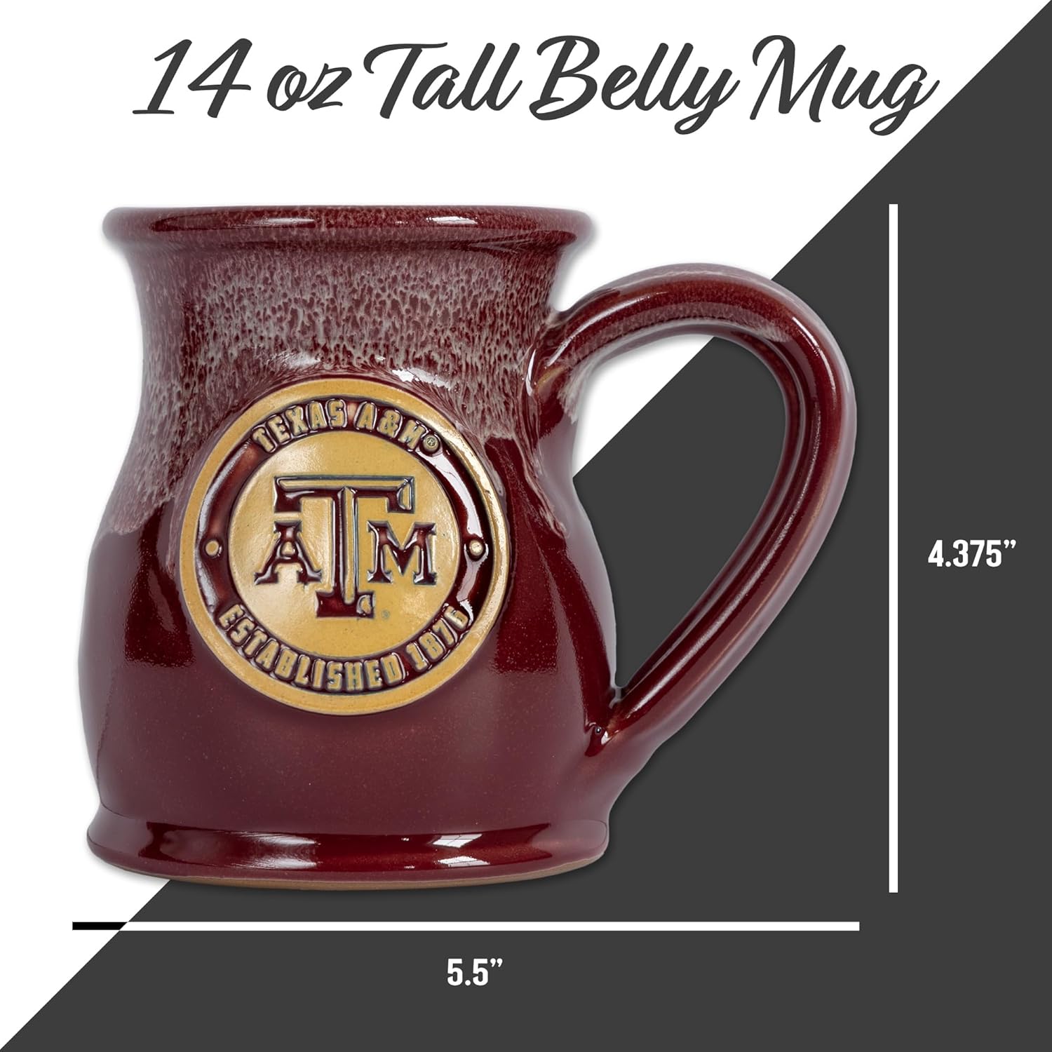 Greater Distance Texas A&M 14-oz Two-Tone Tall Belly Mug, Handmade Large Ceramic Coffee Mug with Team Logo for True Fans, Premium Deneen Pottery Made in USA