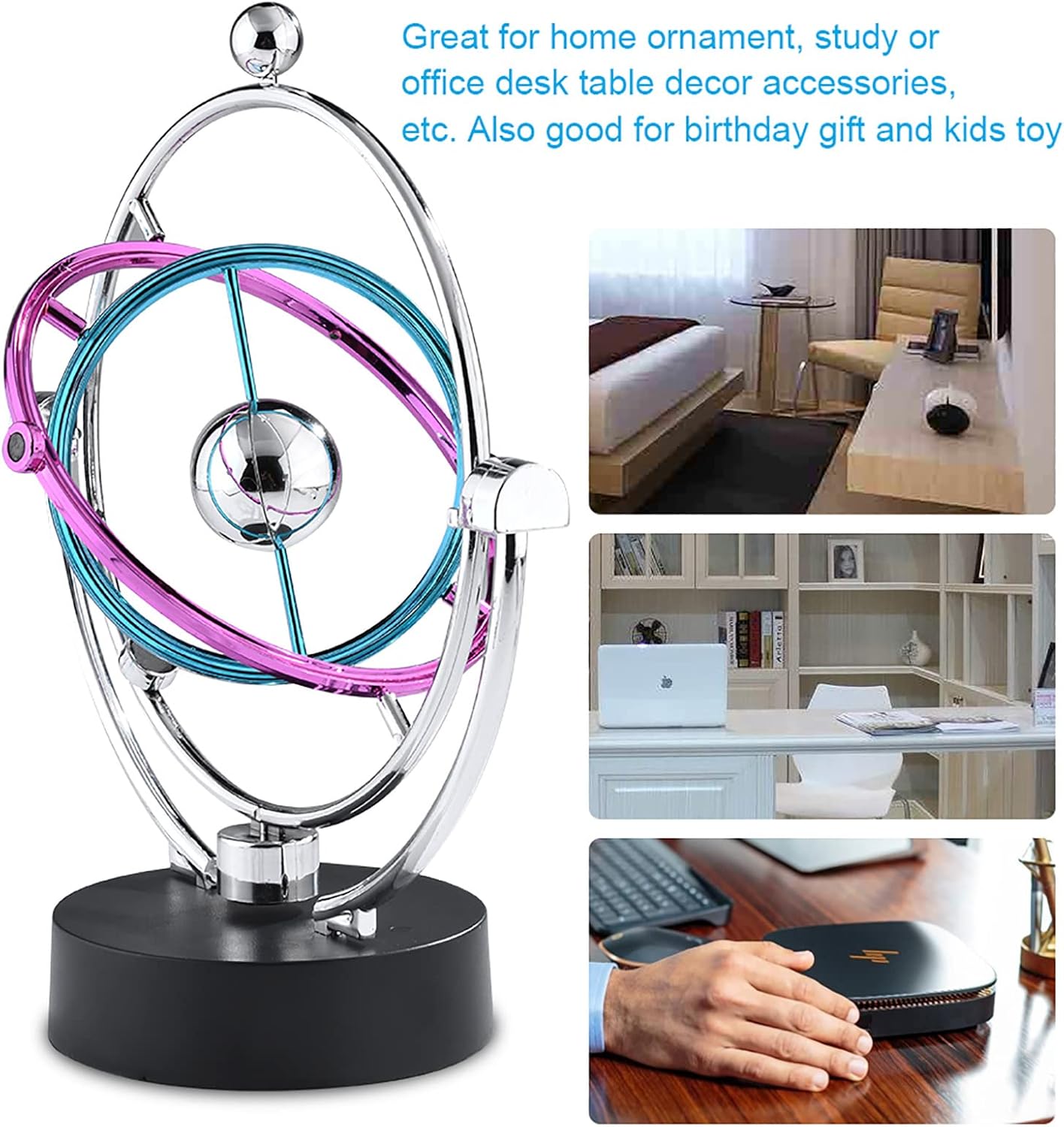 TOPINCN Balance Pendulum, Perpetual Motion Craft Celestial Body Movement Orbital Electric Wiggler, Revolving Art Balance Balls Office Desk Ornament