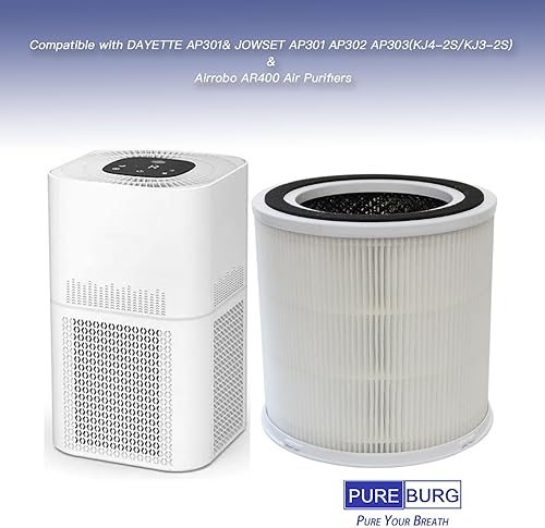 Miniatura 2 de PUREBURG Filtro de repuesto compatible con purificadores de aire DAYETTE AP301 y JOWSET AP301 AP302 AP303 y AIRROBO AR400, paquete de 2 unidades H13