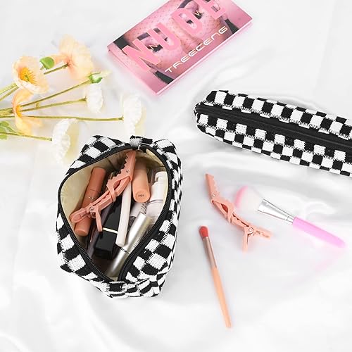 Miniatura 2 de SOIDRAM Bolsa de maquillaje de pana para cosméticos, bolsa de maquillaje rosa, 1 bolsa de maquillaje de gran capacidad y 1 bolsa de almacenamiento