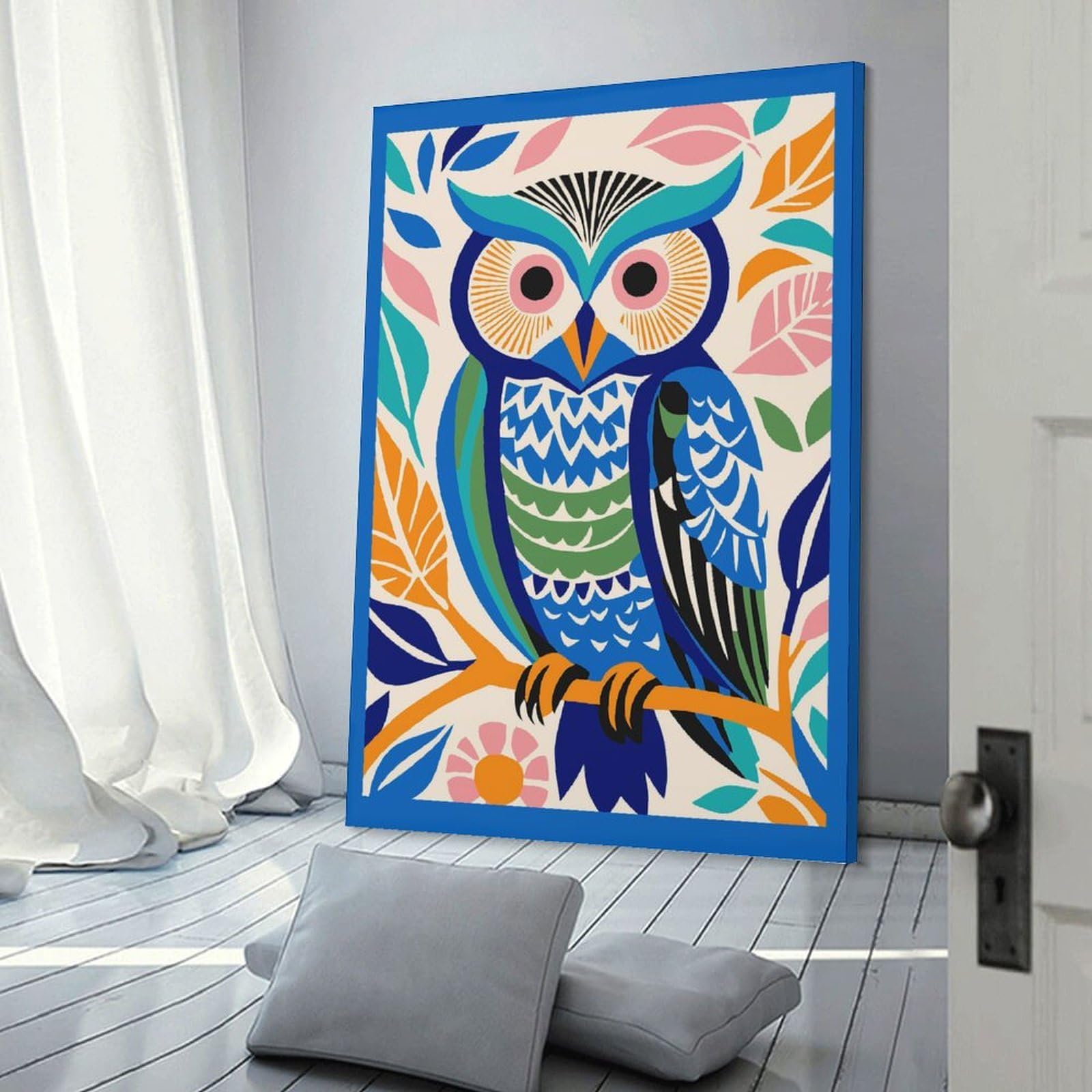 Junmoney Blue Wild Cute Owl Canvas Wall Picture, 08x12inch(20x30cm), for Bedroom Walls, Guest Spaces Or Lounges, Stylish Decor for A Restful Room Update