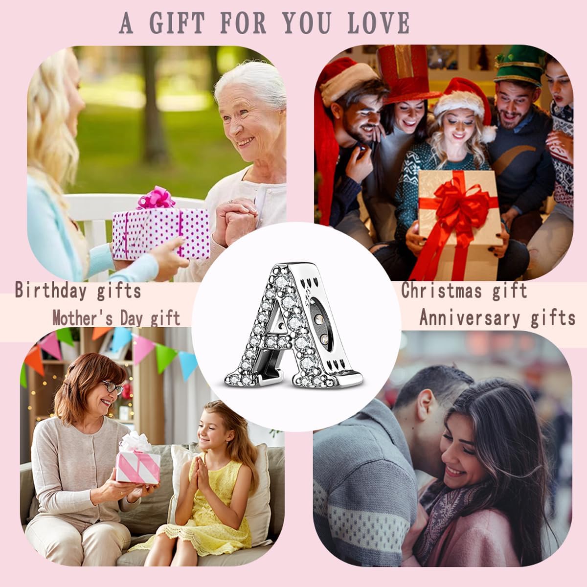 LNQOBU A~Z Alphabet Charm Letter Beads 925 Sterling Silver with Cubic Stones,Minimalist style Charms fits Pandora Bracelets & Necklace Womens Jewelry Gift - Image 6