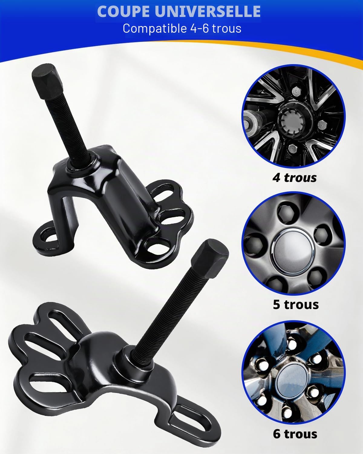 FreeTec Kit extracteur de moyeu et d'essieu universel | Essieu avant 95,25-114,3 mm, essieu arrière 114,3-139,7 mm | Outil d'extracteur de bride avec vis de pression et douille 5/8" x 18