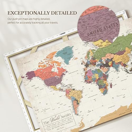 Miniatura 6 de ElephantStock - Arte de pared personalizado del mapa del mundo que espera II - Arte de pared en lienzo horizontal - Decoración de pared de sala de