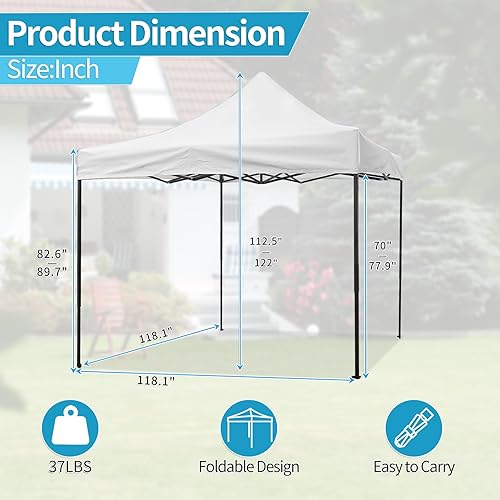 Miniatura 3 de Tienda de campaña con toldo, toldo desplegable de 10 x 10 pies con bolsa de transporte, 4 sacos de arena, tiendas de campaña al aire libre para