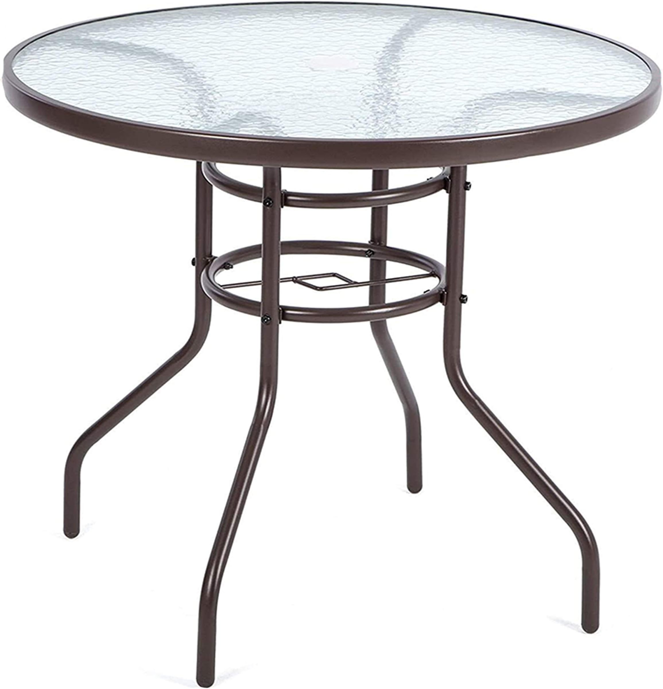 Table De Jardin Ronde COSTWAY Verre Trempé 80cm - Cadre Métal Anti-Rouille Noir Pour Extérieur