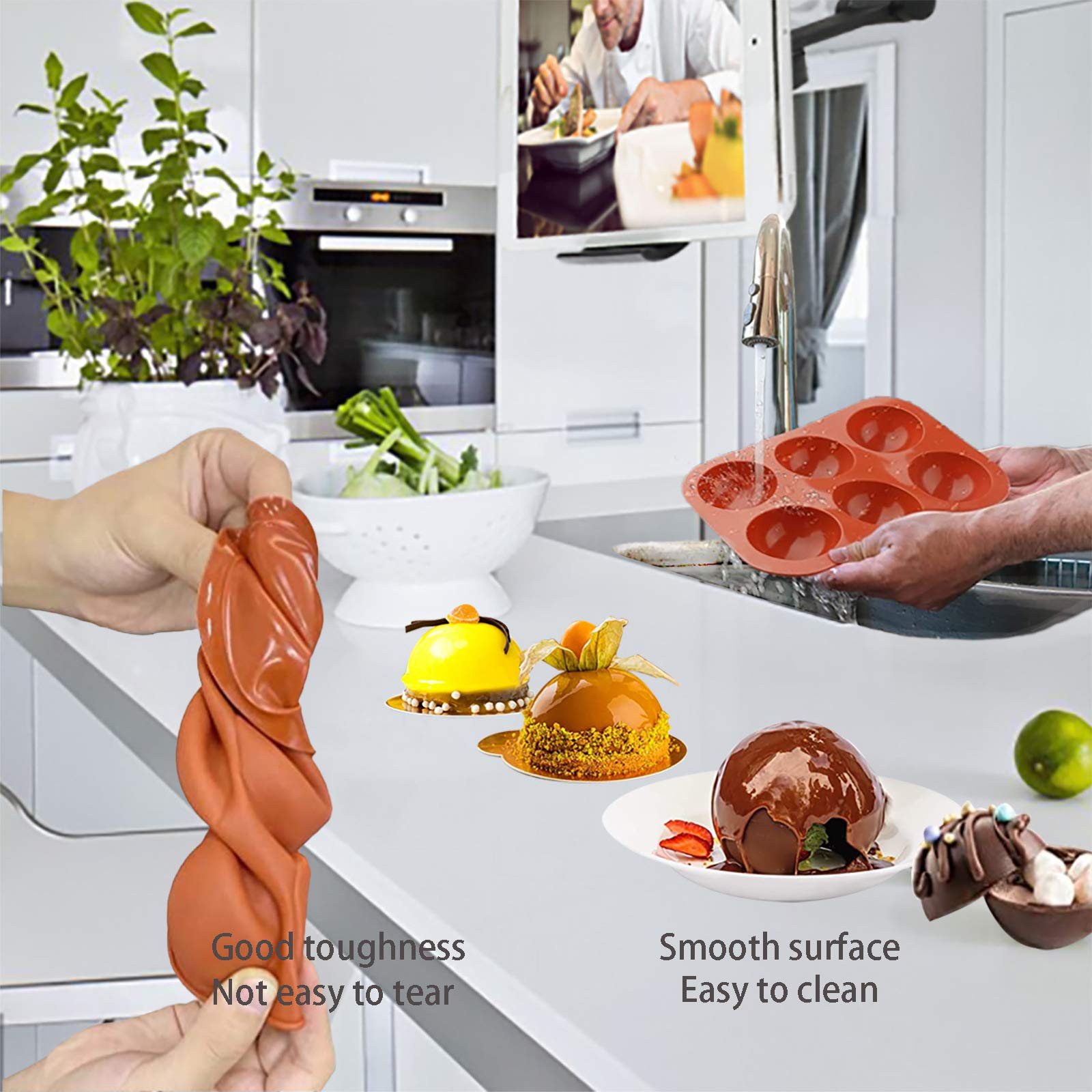 6er Silikonform Für Halbe Kugeln – Rosa, Hitzebeständig (-30°C Bis +220°C), Für Schokolade, Seife, Gelee & Desserts