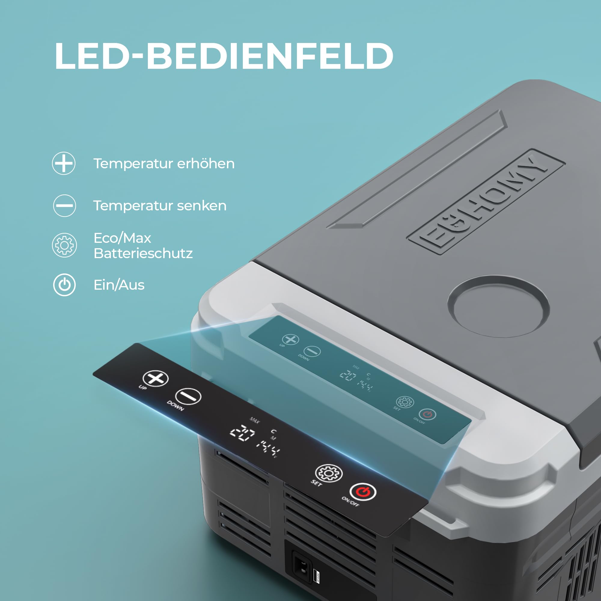 EUHOMY Frigorifero portatile per compressore, 10 L (-20 °C ~ 20 °C), DC 12/24 V AC 230 V, compressore portatile con controllo app, raffreddamento rapido per 15 minuti, modalità ECO/MAX