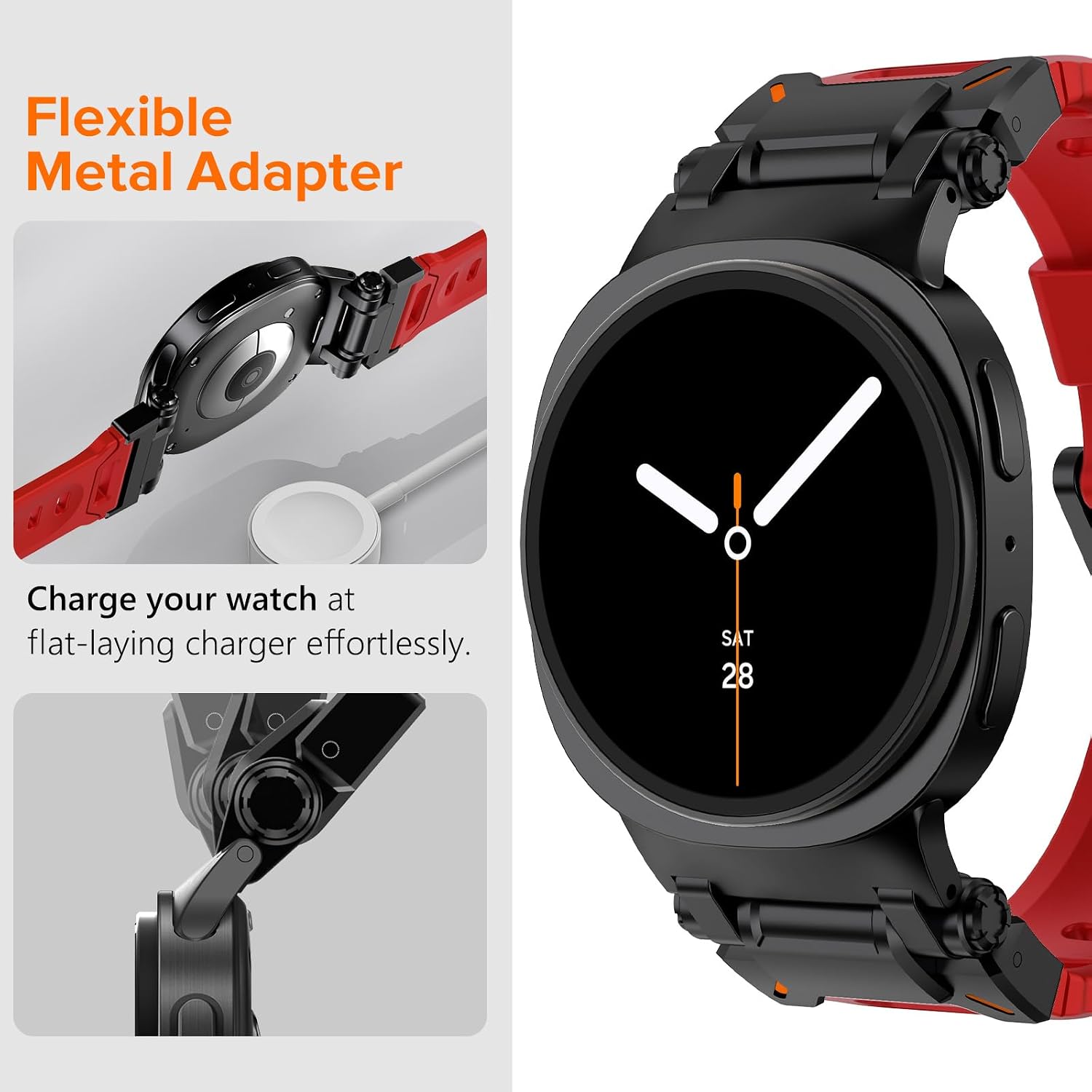 KADES Soft Silicone Band for Samsung Galaxy Watch Ultra 47mm/ 8 Classic 46mm/ Watch 8 40mm 44mm Men, Wide Rugged Durable Silicone FKM Band with New Upgrade Metal Adapter Sport Watch Band