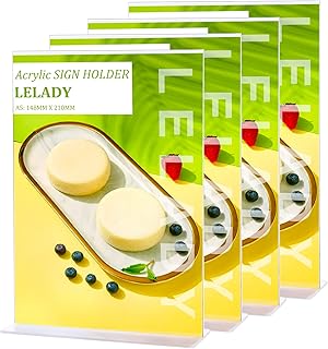 حامل بوسترات لسطح المكتب من الاكريليك مقاس A5 من ليليدي (4 وحدات)، حامل مزدوج الجوانب علي شكل حرف T يوضع علي الترابيزة مناسب لحمل البوسترات وقوائم الطعام