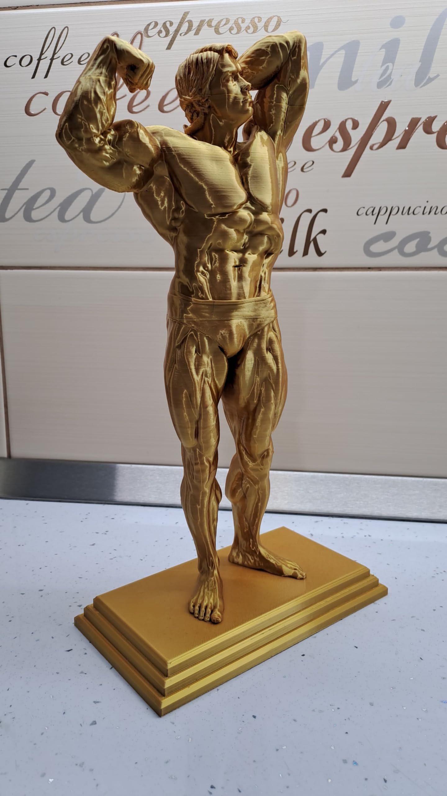Gold Bodybuilder Statue, 3D Printed Muscular Figure Sculpture, Gold Finish, Decorative Display on Base-picture-30