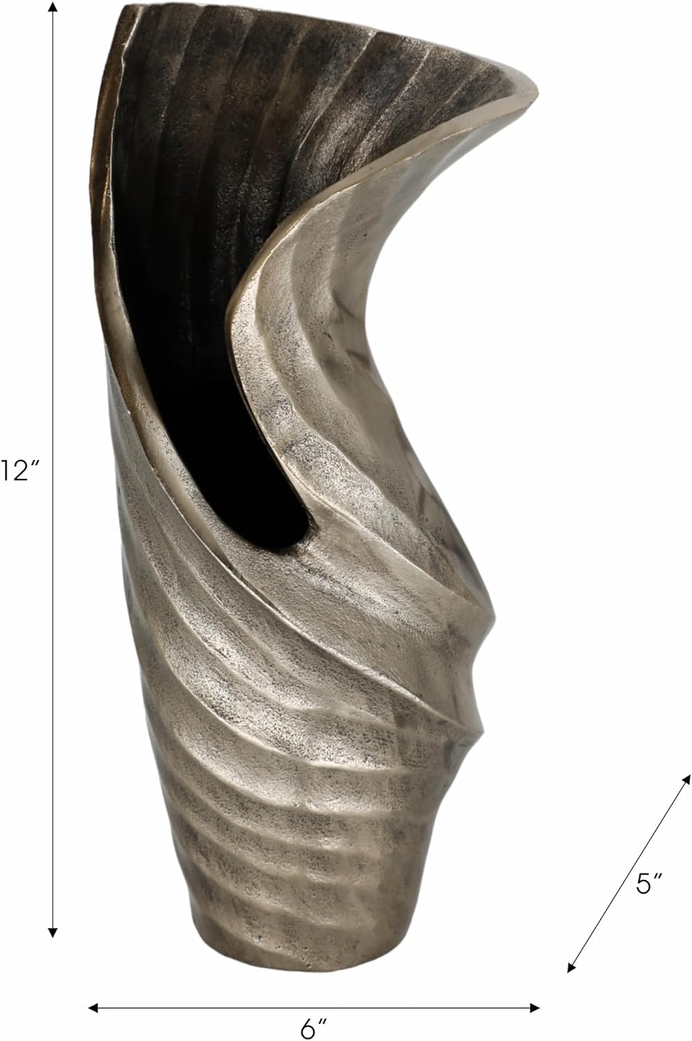 Metal Sculptural Vase for Living Room Decor and Home Accents - Elegant Flower Vase for Dining Room, Bedroom, or Office Styling - Designed for House and Entryway Table Displays- 12", Silver & Black