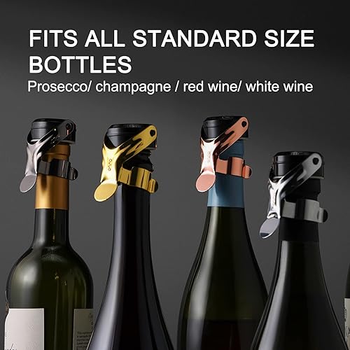 Miniatura 3 de OWO Juego de 2 tapones de champán reutilizables de corcho para champán con silicona, a prueba de fugas, se mantiene fresco (dorado)