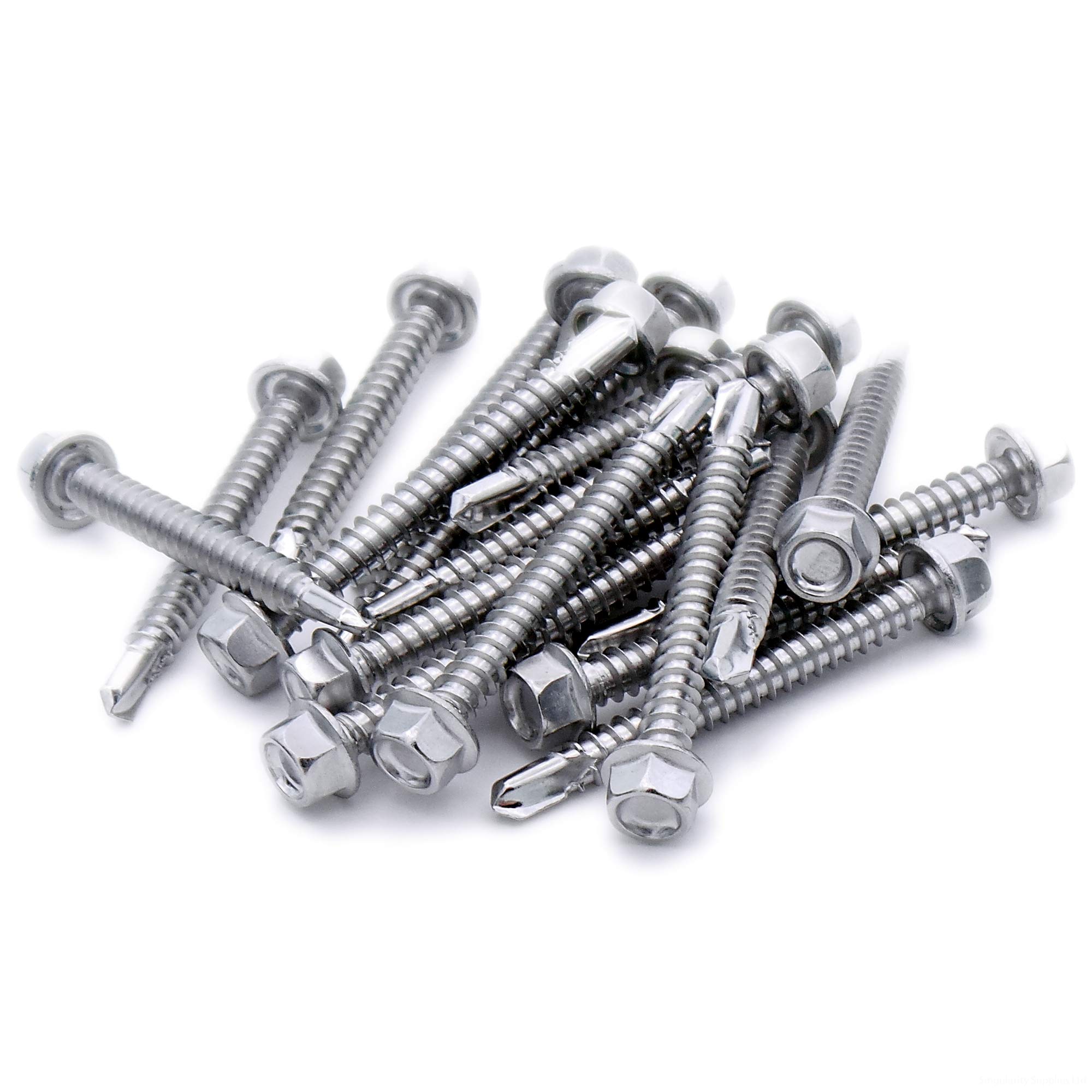 Singularity Supplies Silver No.12 X 2 (5.5Mm X 50Mm) Hex Self-Drilling Screw (Flanged) - Stainless Steel (A2) (Pack Of 20)