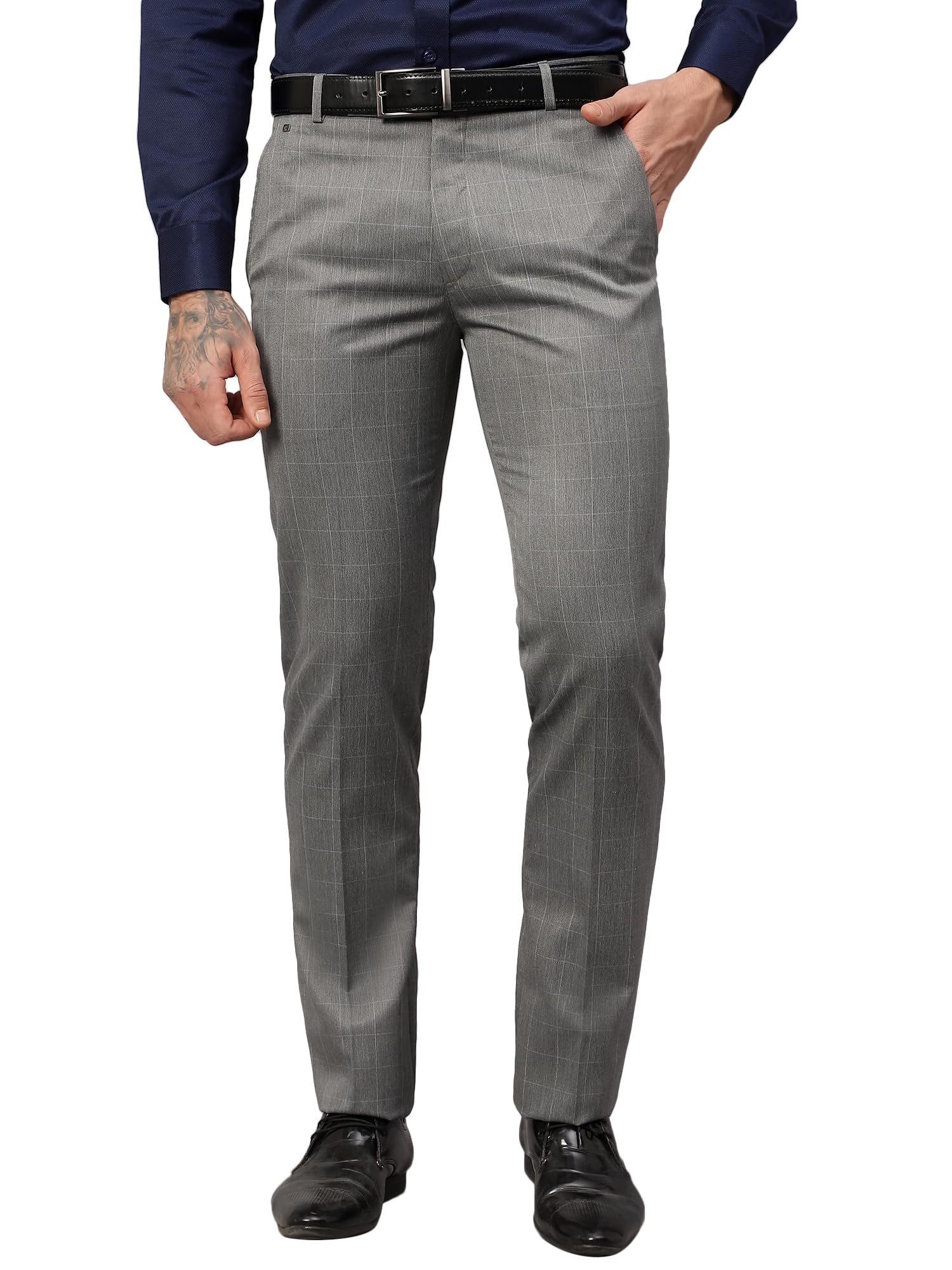 cantabil Men Checkered Non Pleated Regular Fit Mid Rise Formal Trousers for Men | Formal Pants for Men | Formal Wear Regular Fit Trousers for Men (P_MTRF00167)-picture-33