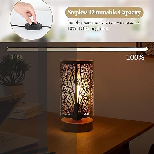 Miniatura 2 de Lámpara de mesa rústica negra para dormitorio, espacio pequeño, casa de campo, lámparas de noche regulables para escritorio de noche, lámpara