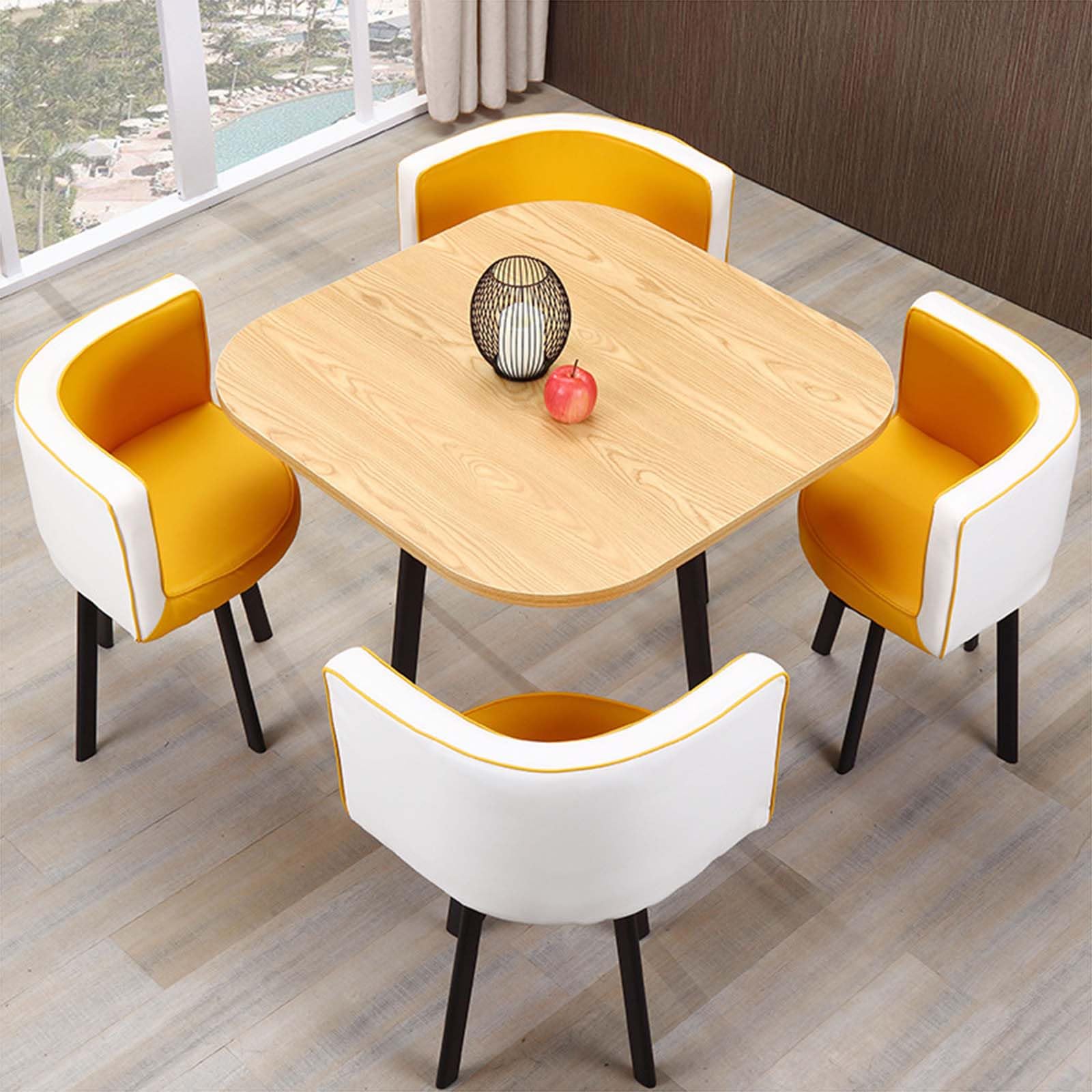WOTZOV Modern Round Square Dining Table Set With 4 Chairs Wooden Conference Table & Reception Set 80Cm/31.5In Kitchen Furniture Ensemble,035 80cm/31.5in