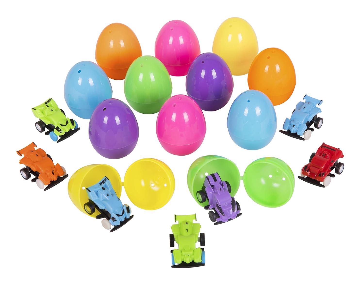 Kangaroo Easter Eggs With Toys Inside (12-Pack) I Car Filled Easter Eggs for Kids, Boys & Girls I Prefilled Easter Eggs with Colorful Toy Cars I Surprise Filled Easter Eggs Great Treat for Toddlers