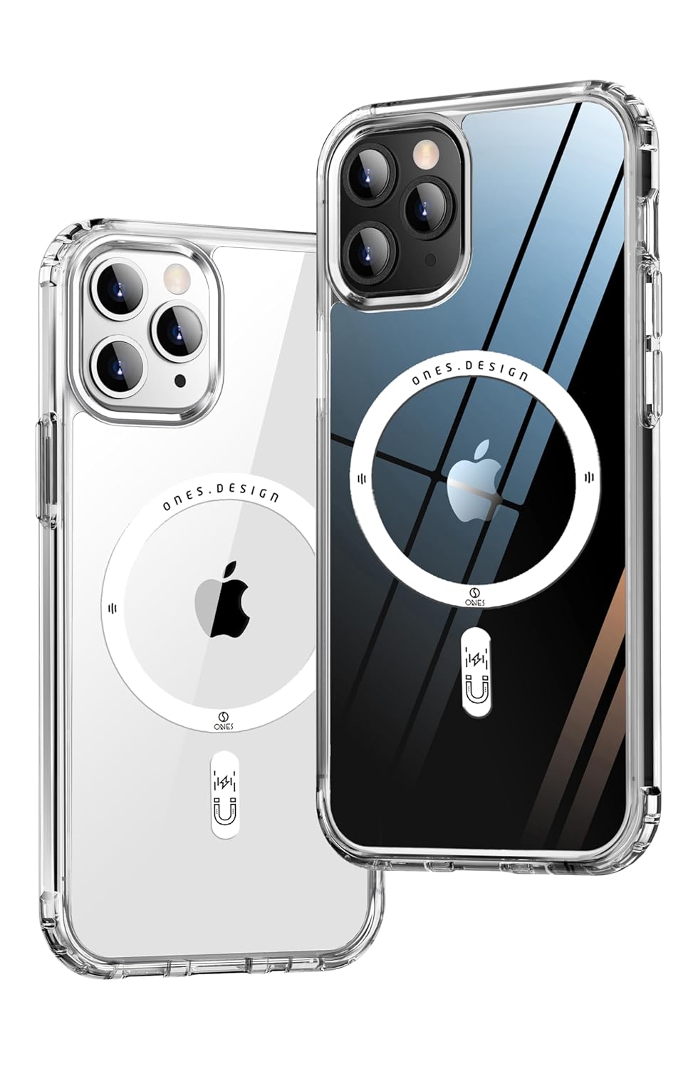 ONES Magnetic Case for iPhone 11 Pro Max 6.5 inch Compatible with MagSafe, Shockproof Military Grade Protection Airbags, Scratch-Resistant, Hard PC Back Slim Hybrid Silicone Cover, Clear