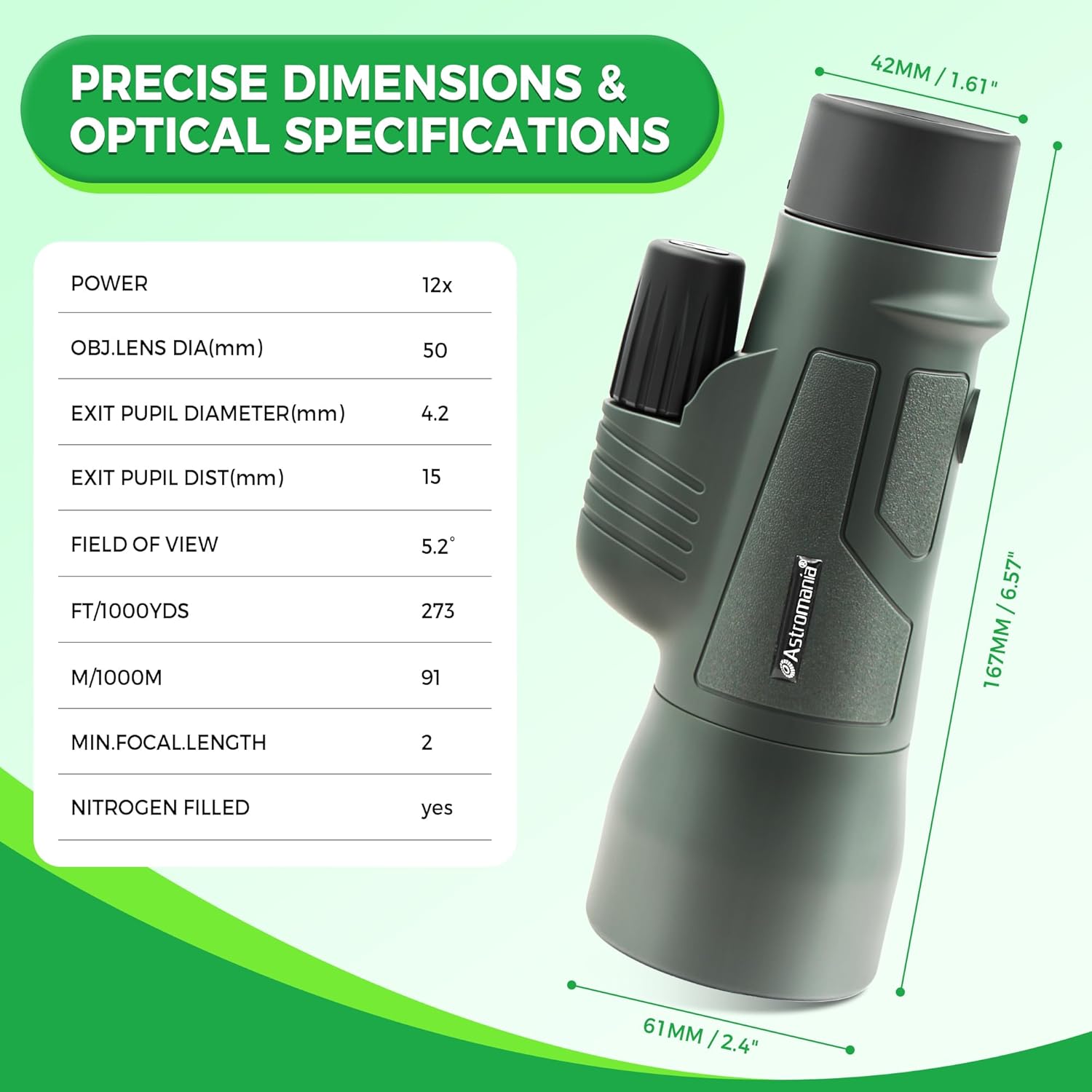 Astromania 12X50 BAK4 High Power Prism Monoculars, Waterproof, Compact Handheld Monoscope for Bird Watching, Sporting Events, Traveling Gifts for Men