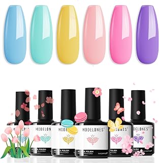modelones Pastel Gel Nail Polisht Set, Pink Purple Blue Green Yellow | 6 Macaron Colors Gel Polish Kit, Nail Art Gel Design for Women Girl Nail Lovers Gift Salon DIY Soak Off LED