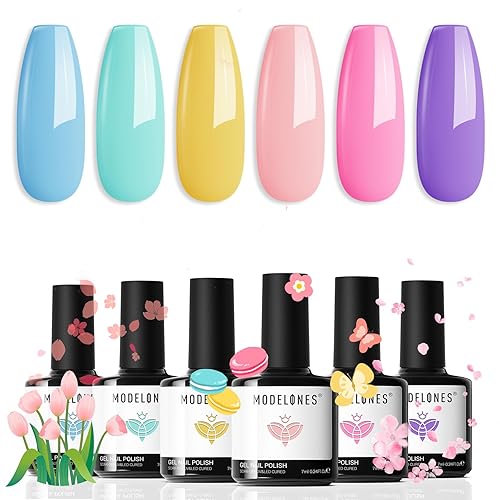 modelones Spring Pastel Gel Nail Polisht, 6 Colors Easter Pink