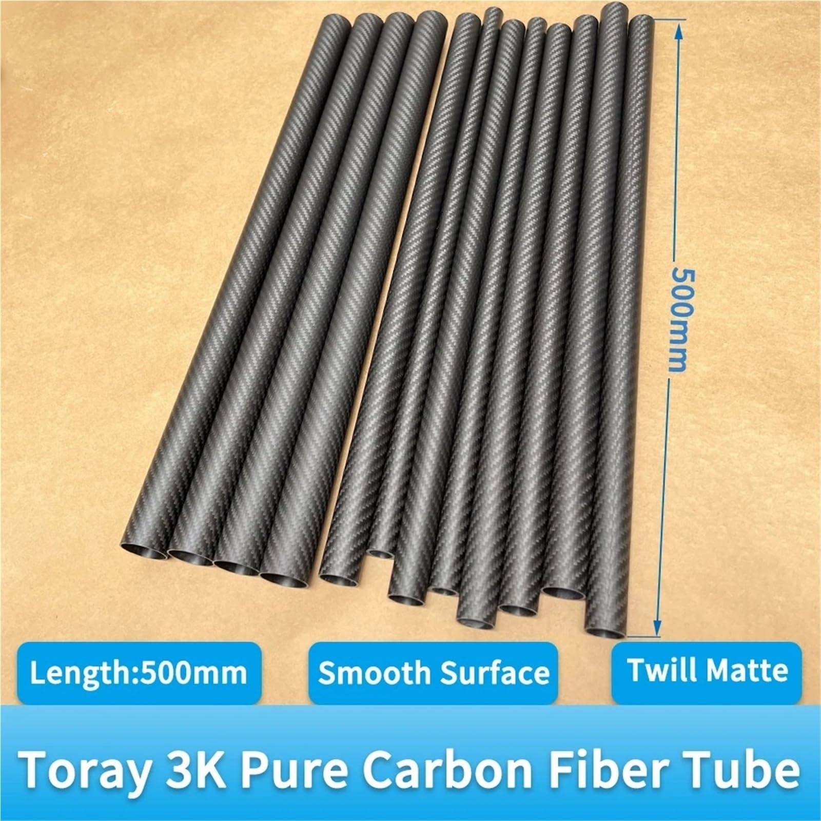 Tubo De Fibra De Carbono Tubo de fibra de carbono de 2 piezas de 500 mm de longitud