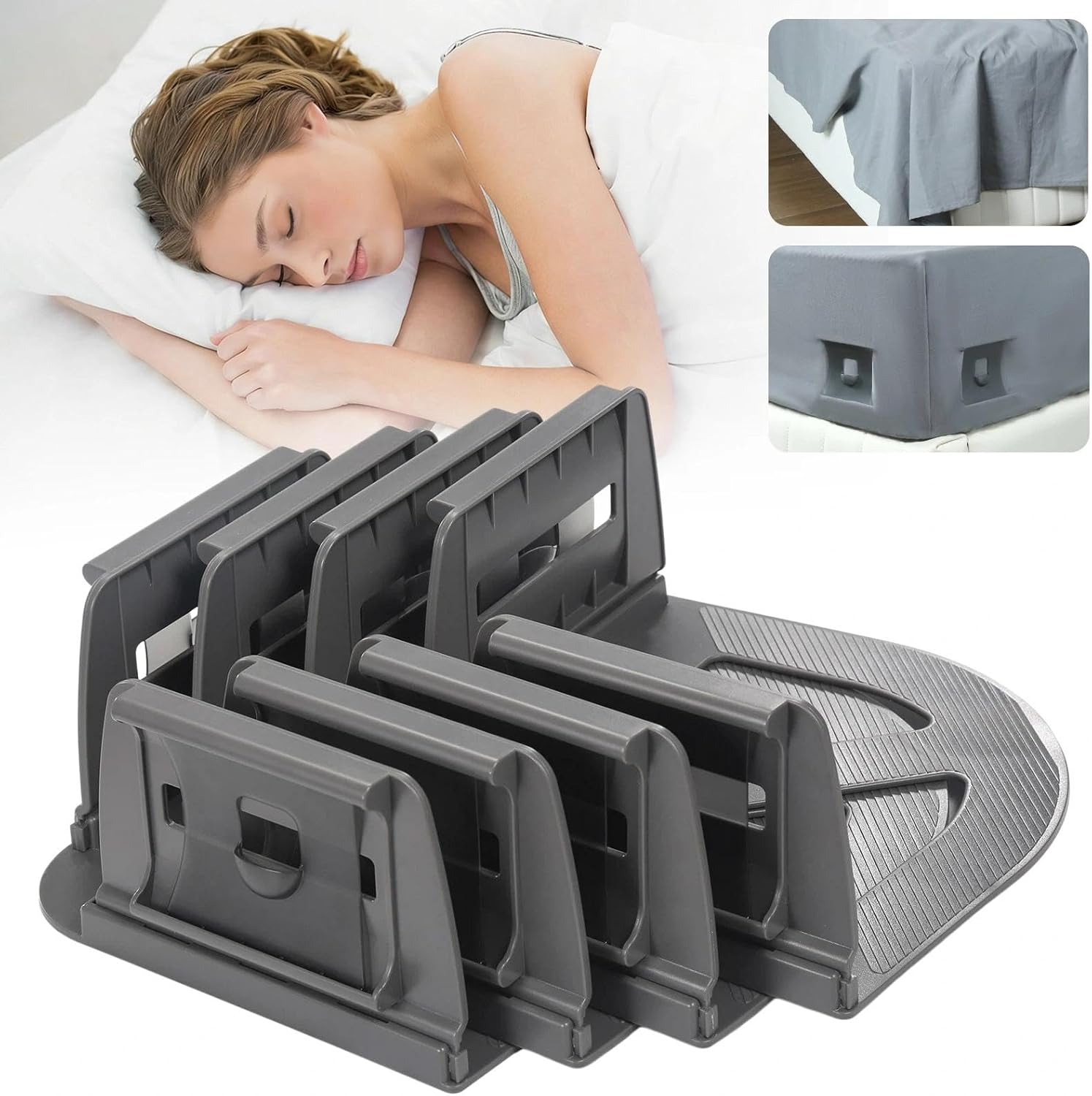 Bed Sheet Holders for Corners, Heavy Duty Fitted Lock Sheet Holders Keep Sheets Firm & Tight, New Upgrade Open Corner Design for Any Mattress Sizes, No More Loose Sheets, Easy Installation(Dark Grey)