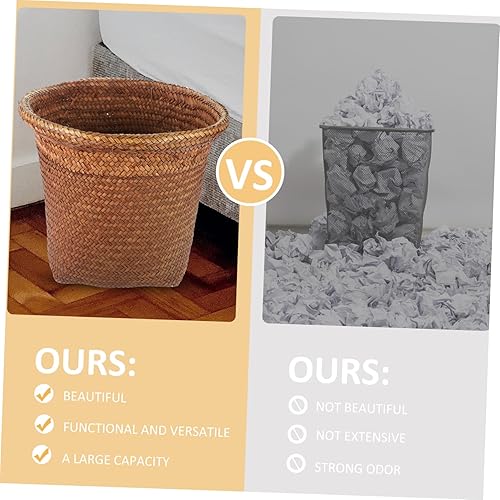Miniatura 9 de Basurero tejido para exteriores, cesta de basura tejida con pajilla, cesta de almacenamiento decorativa para artículos diversos, cesta de basura