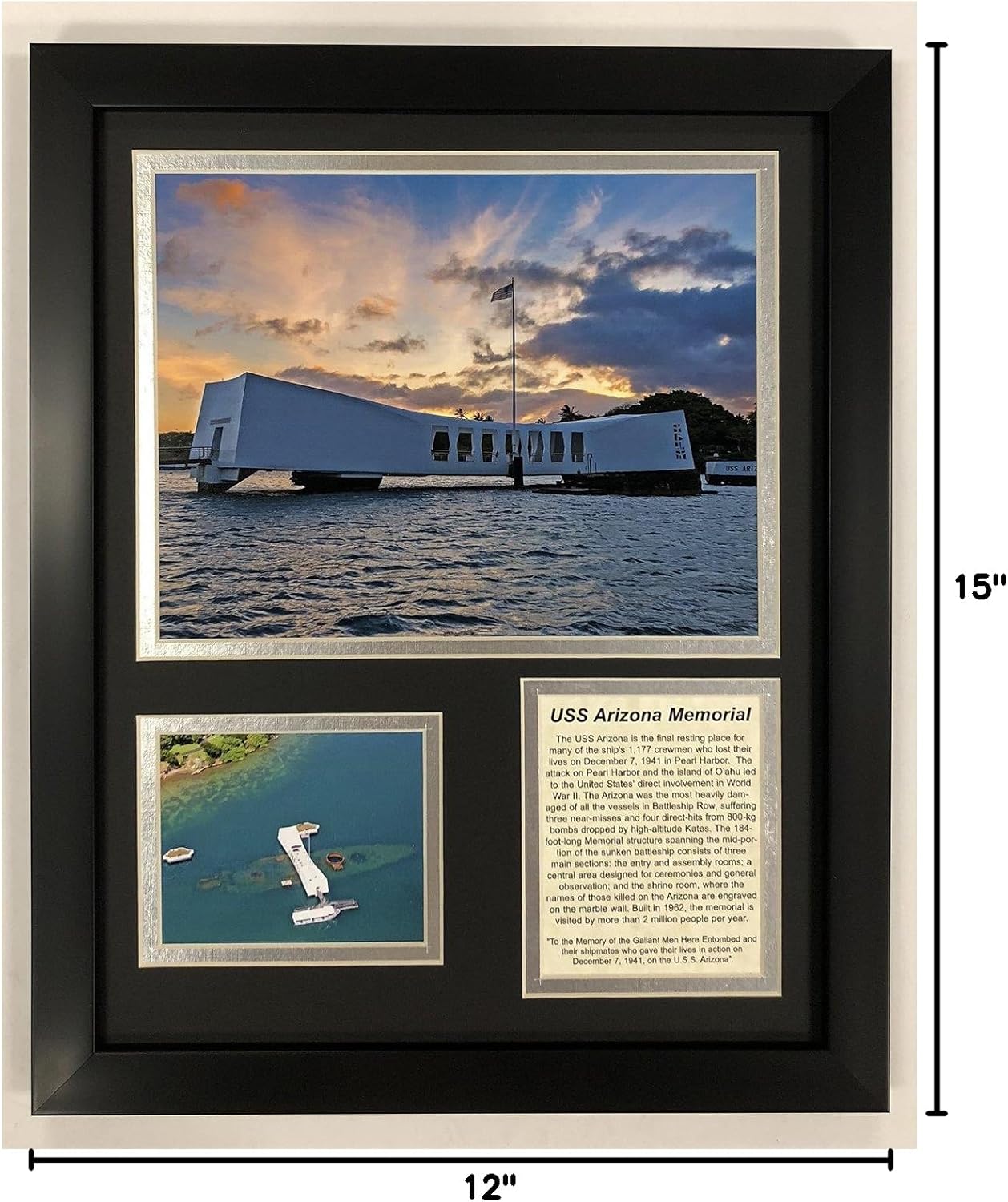 Legends Never Die Uss Arizona Memorial Framed Double Matted Photos, 12" x 15", (14020U)