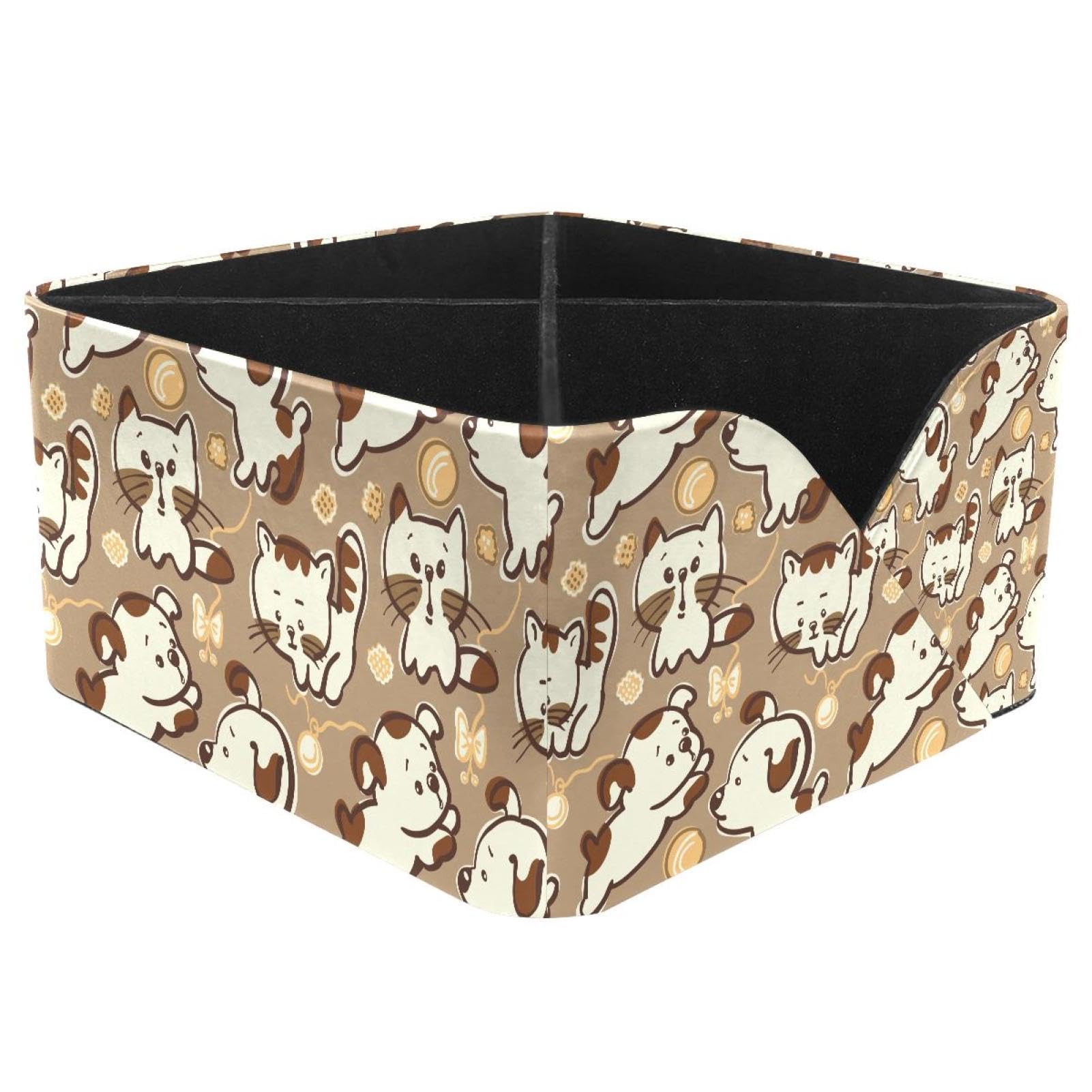 KengjuTesu Puppies and Kittens Cute Animals Play Pattern Desktop Organizer Pen Holder, Rectangular Pencil Cup for Office, Study and Makeup Stations