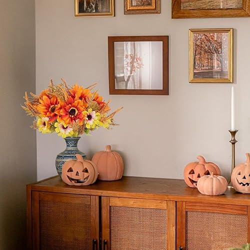 Miniatura 8 de 6 paquetes de flores artificiales de otoño, girasoles de seda, ramo de flores artificiales de dalia, arreglos florales de otoño para decoración,