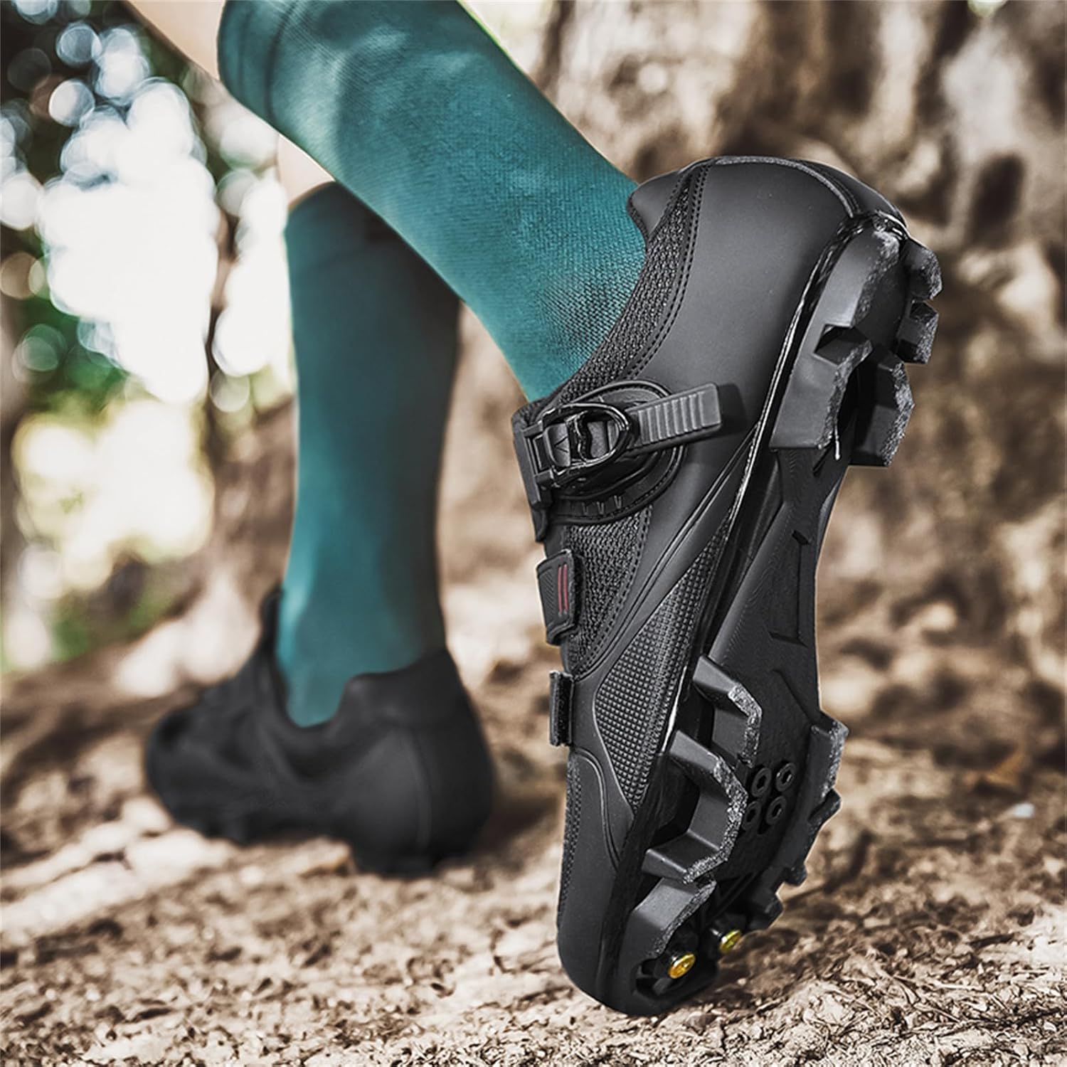 JiuQing Mountain Bike Shoes Men Compatible with 2-Bolts SPD Cleats Outdoor MTB Cycling Shoes