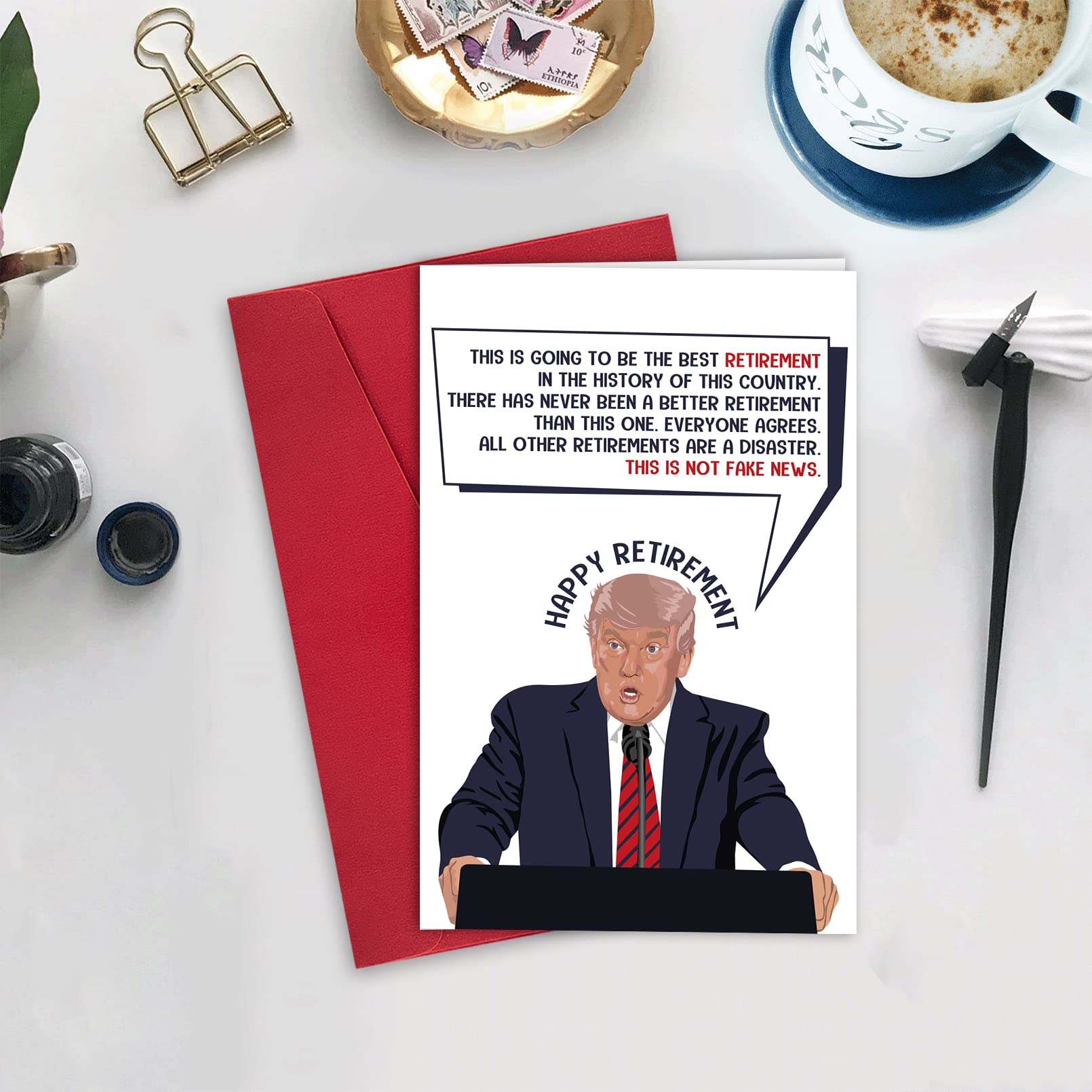 Lustige 50. Geburtstagskarte Mit Donald Trump Motiv – Patriotisch & Witzig, Mit Rotem Umschlag, Für Sie & Ihn