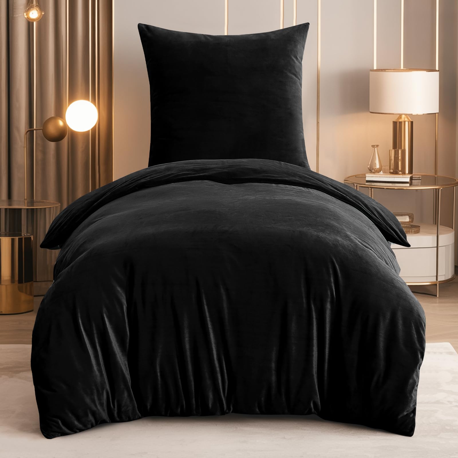RUIKASI Flanell Winter Bettwäsche 135x200 Schwarz Warm WinterBettwäsche | 2tlg Kuschel Plüsch Fleece 1 Bettbezug 1 Kissenbezüge 80x80 mit Reißverschluss, Wendebettwäsche Bedding,OEKO-TEX