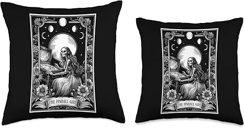 Miniatura 3 de The Pinball Girl Retro Arcade Game 80s Tarot Card Skeleton Throw Pillow