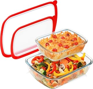 NUTRIUPS 2-Piece Deep Glass Baking Dish Set (11"x9", 9"x6") With BPA-Free Lids, Rectangular Glassware, Oven Dishwasher and... Price In India