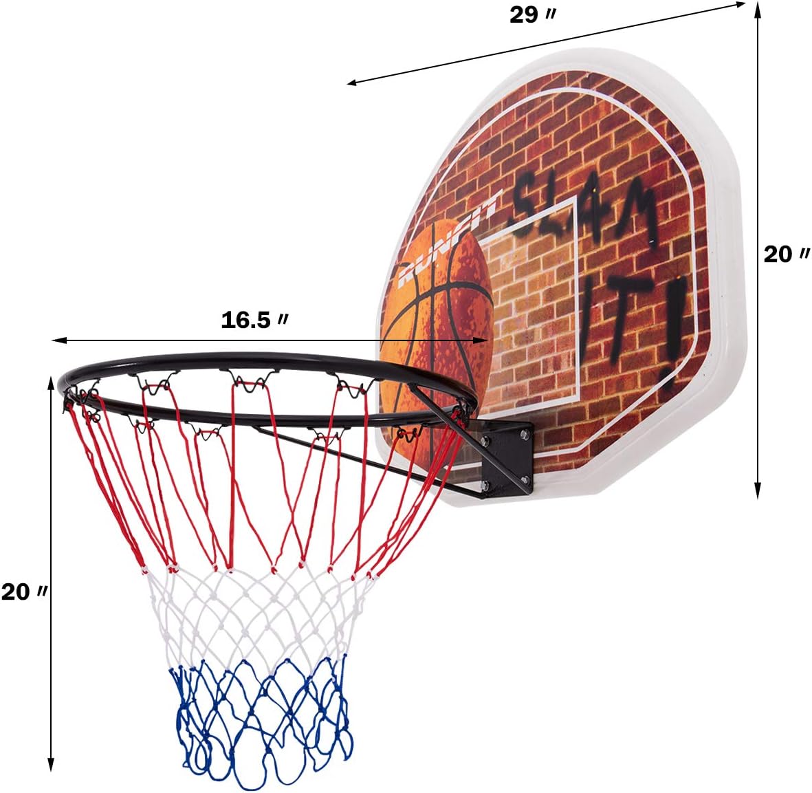 GYMAX Mini Basketball Hoop with dimensions labeled