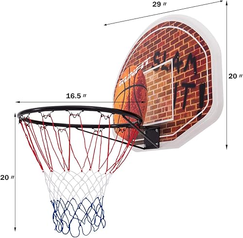 Miniatura 7 de GYMAX Mini aro de baloncesto, aro de pared de 29 x 20 pulgadas con red de repuesto, tablero de baloncesto portátil inastillable, aro de baloncesto