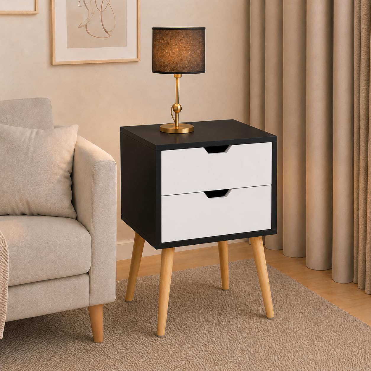 DDS Dream Decor Shoppee End Table with 2 Drawer Accent Table (Black & White)-image-41