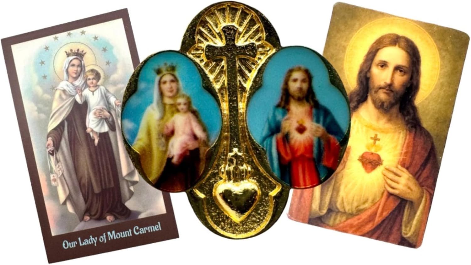 Scapular Pin with Sacred Heart of Jesus and Our Lady of Mount Made in the USA Holy Cards Catholic Devotional Gift Set for First Communion Confirmation or RCIA