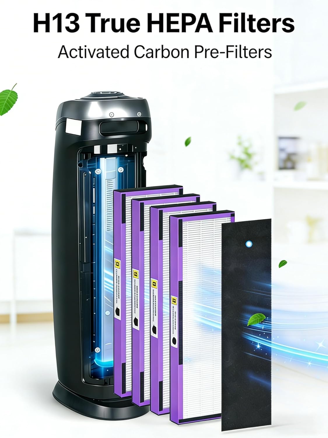 FLT4850PT HEPA Filter B Pet Replacement Compatible with G-Guardian Air Purifier AC4825 AC4825E AC4850PT AC4300 AC4800 AC4900 AC4850,4 H13 True HEPA Filters & 10 Activated Carbon Pre-Filters - Image 2