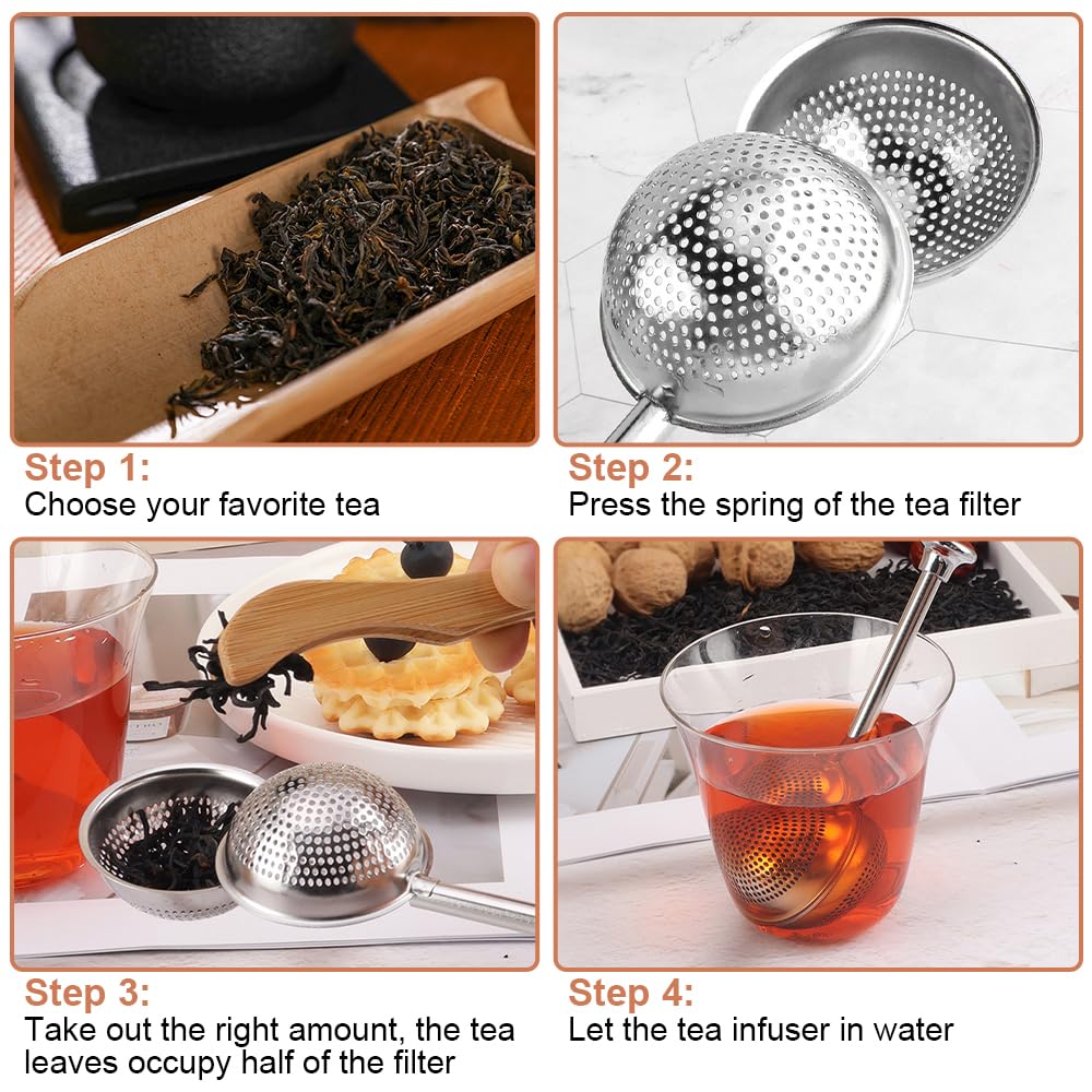4 infusores de té de acero inoxidable para hojas sueltas, colador de té de malla fina 2025, accesorios de té, varita de polvo para hornear, sacudidor de azúcar (4 piezas)
