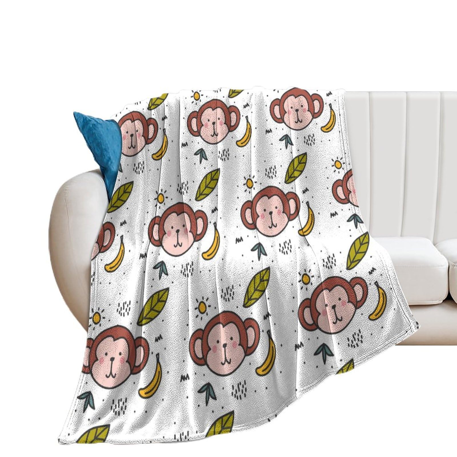 Couverture flanelle singe banane pour éliminer le froid sur le canapé