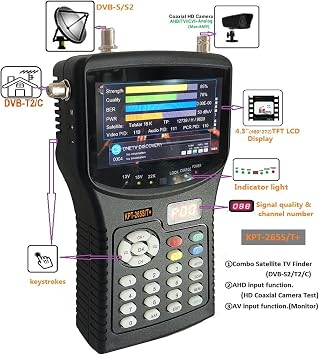 TV Signal Strength Meter, 4.3 Handheld Combo Satellite Finder DVB-S2+T2+C Receiver Kpt- 265ST+ CCTV Monitor DVB-S/S2 MP4 Hevc(H.265) AVS+,Camping Essentials(Kpt 265st add AHD)