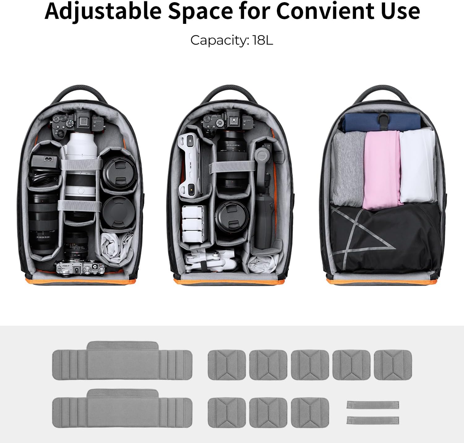 K&F CONCEPT Camera Backpack for Photographers Large Waterproof Photography Camera Bag with Laptop/Tripod Compartment for Men Women Black Orange - Image 4