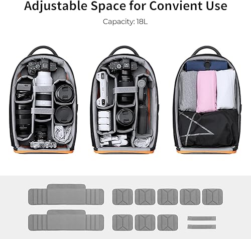 Miniatura 17 de K&F CONCEPT Mochila para cámara para fotógrafos, bolsa grande impermeable para cámara de fotografía con compartimento para portátil/trípode